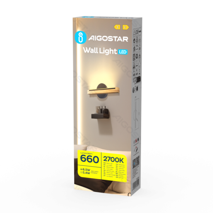Medinis ir metalinis LED sieninis šviestuvas, 6.5W, 2700K