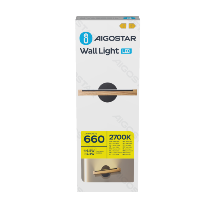 Medinis ir metalinis LED sieninis šviestuvas, 6.5W, 2700K