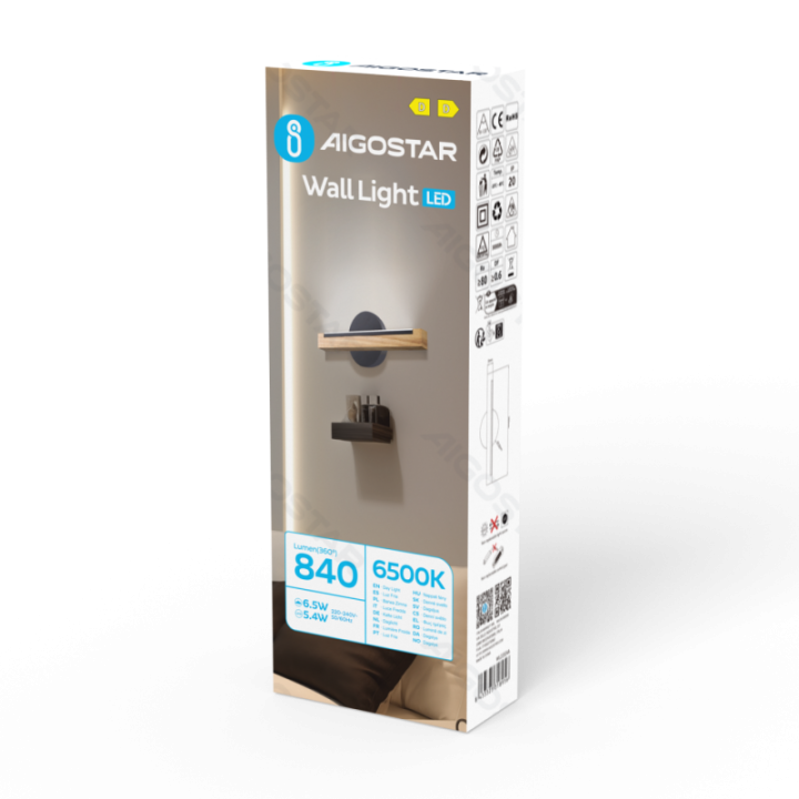 Medis ir metalas LED sieninis šviestuvas, 6.5W, 6500K