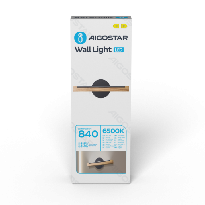 Medis ir metalas LED sieninis šviestuvas, 6.5W, 6500K