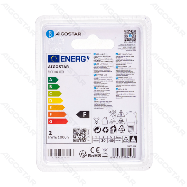 LED šaldytuvo lemputė T22 E14 2W