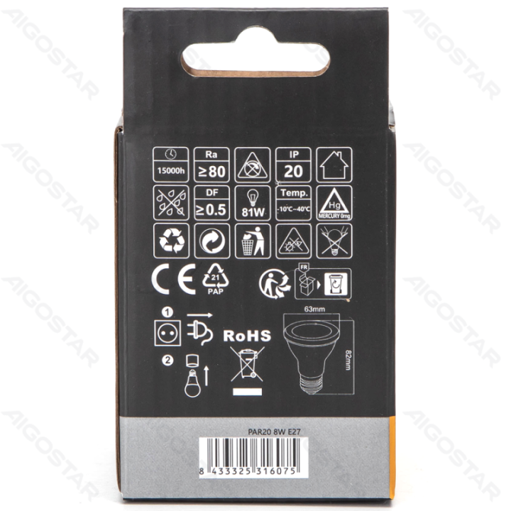 LED PAR20 E27 8W 3000k