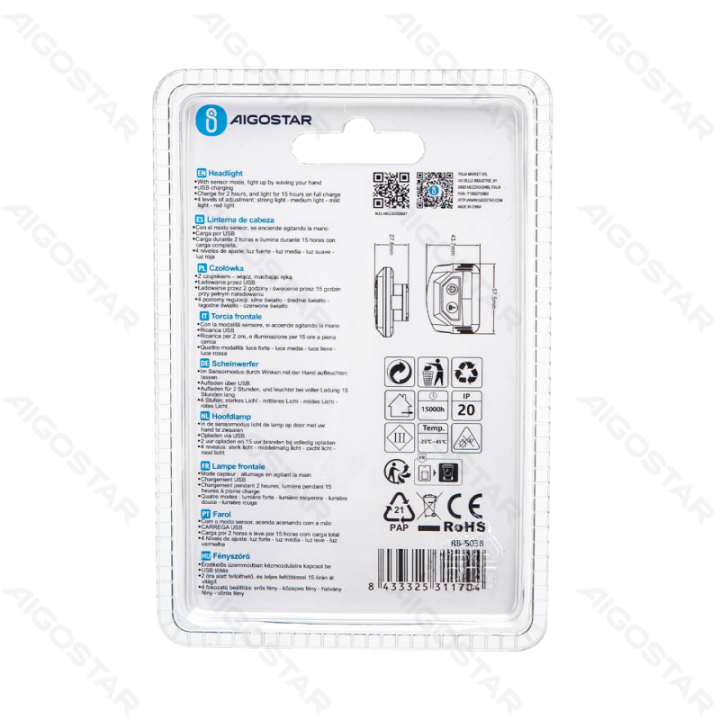 Headlight with sensor switch rechargeable