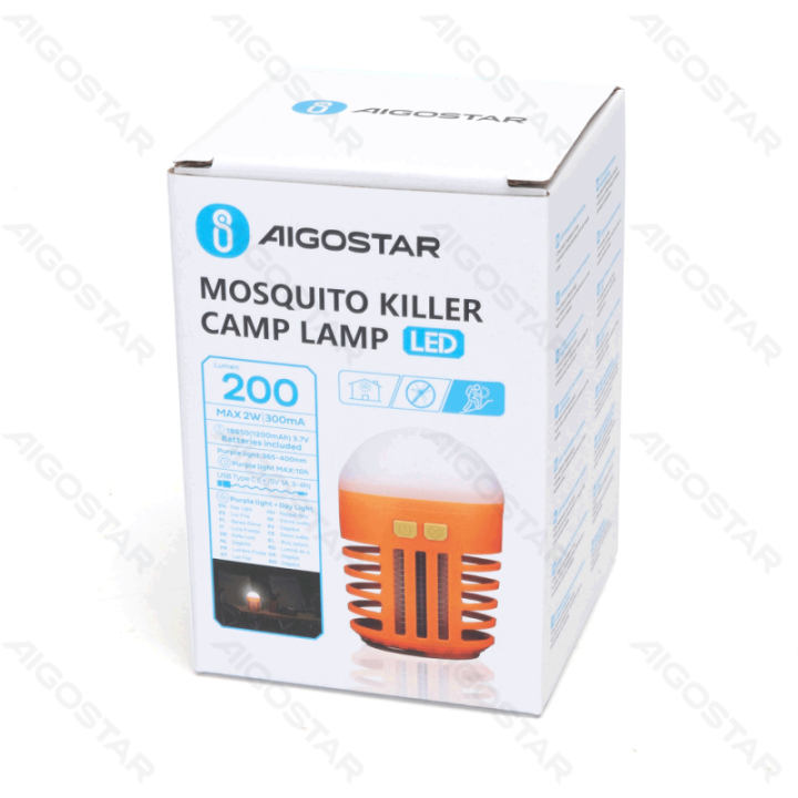 Mosquito killer camp lamp 200lm purple light+white light USB charging orange