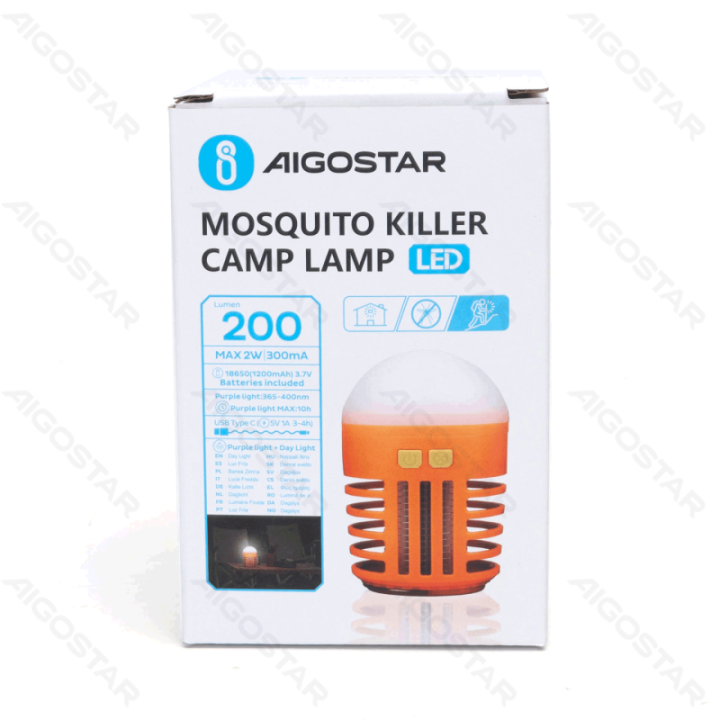 Uodų gaudyklė stovyklinei lempai 200lm, violetinė + balta šviesa, USB įkrovimas, oranžinė