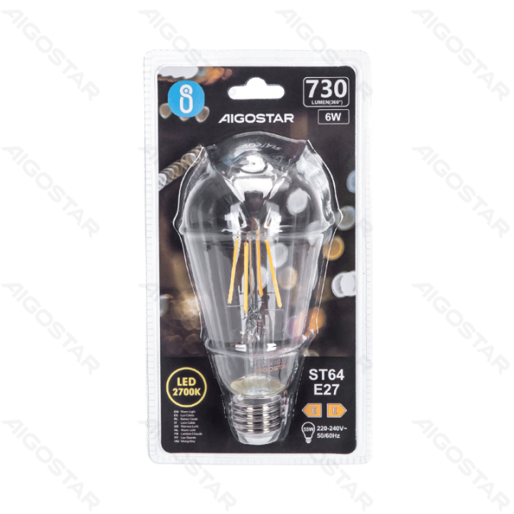 LED Filament Bulb (Clear) ST64 E27 6W