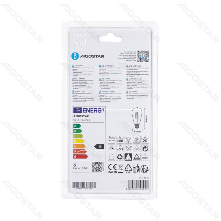 LED Filamento lemputė (skaidri) ST64 E27 6W