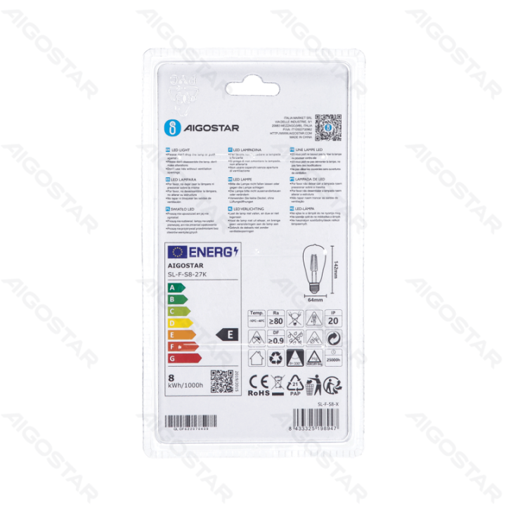 LED Filament Bulb (Clear) ST64 E27 8W