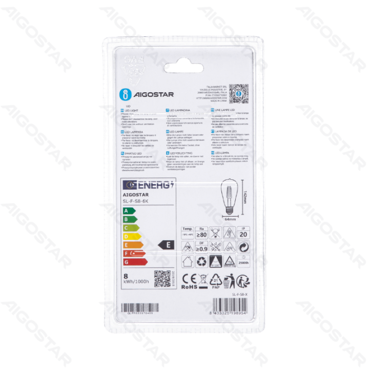 LED Filamento lemputė (skaidri) ST64 E27 8W