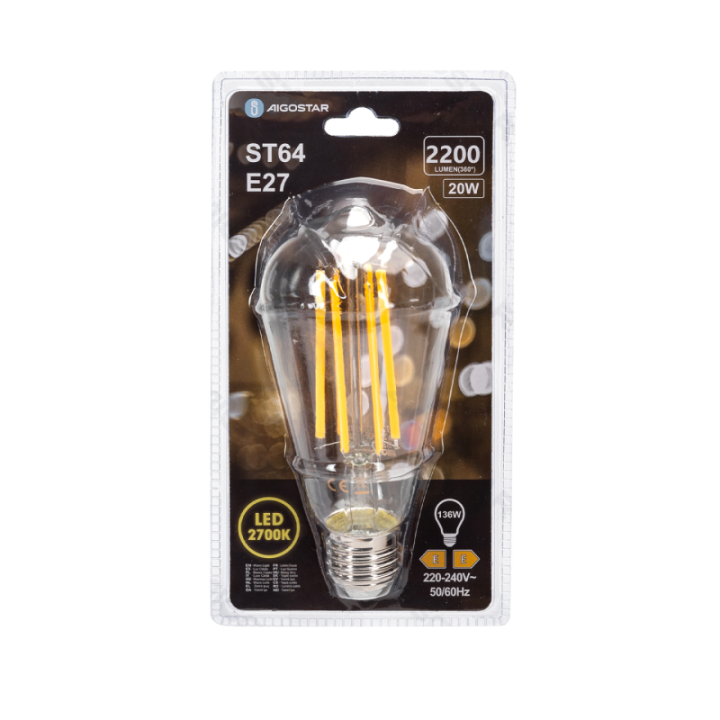 LED Filamentinė lemputė (Skaidri) ST64 E27 20W