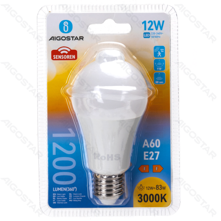 LED A60 E27 12W su infraraudonųjų spindulių jutikliu