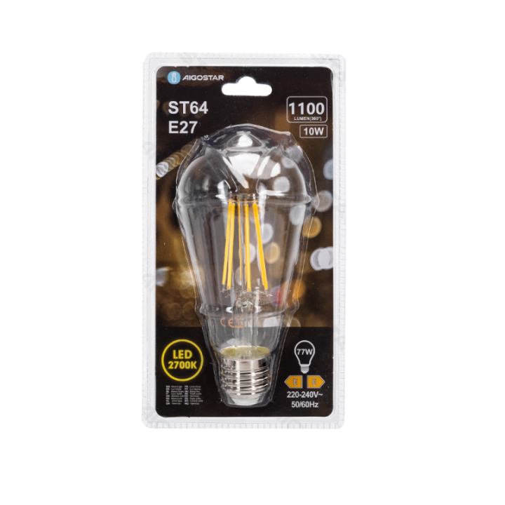 LED Siūlinė lemputė (skaidri) ST64 E27 10W