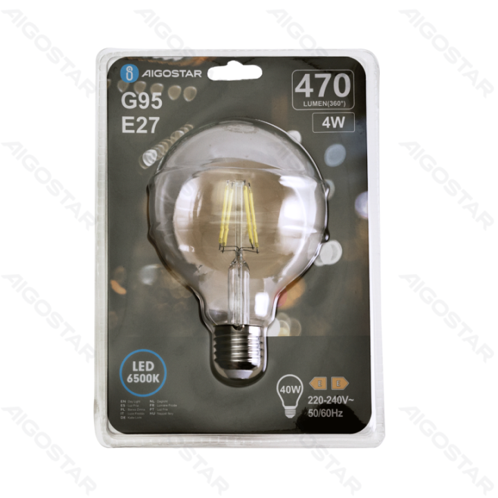 LED Siūlinė lemputė (skaidri) G95 E27 4W