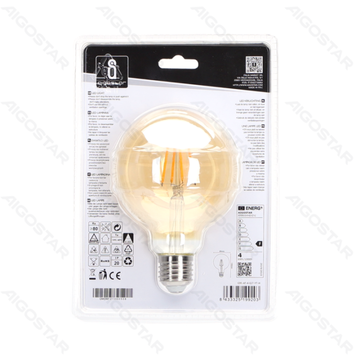LED Filament Bulb (Amber) G95 E27 4W