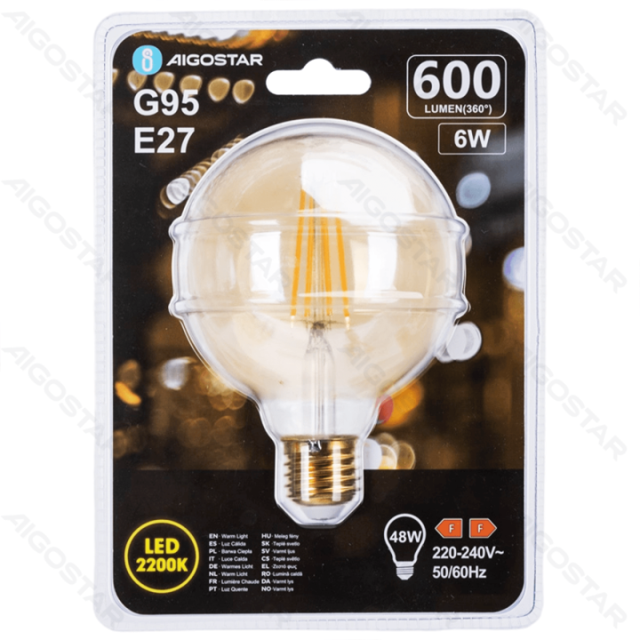 LED Filament Bulb (Amber) G95 E27 6W