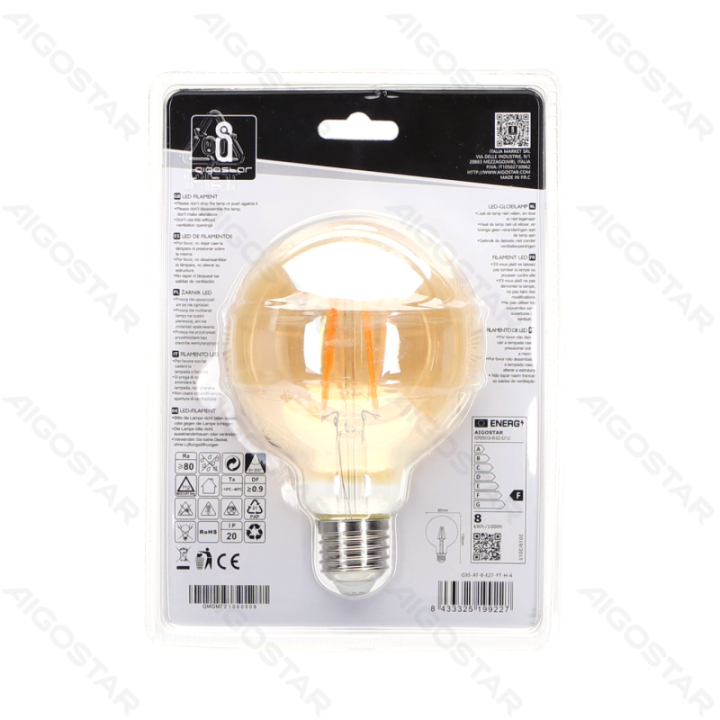 LED Filament Bulb (Amber) G95 E27 8W