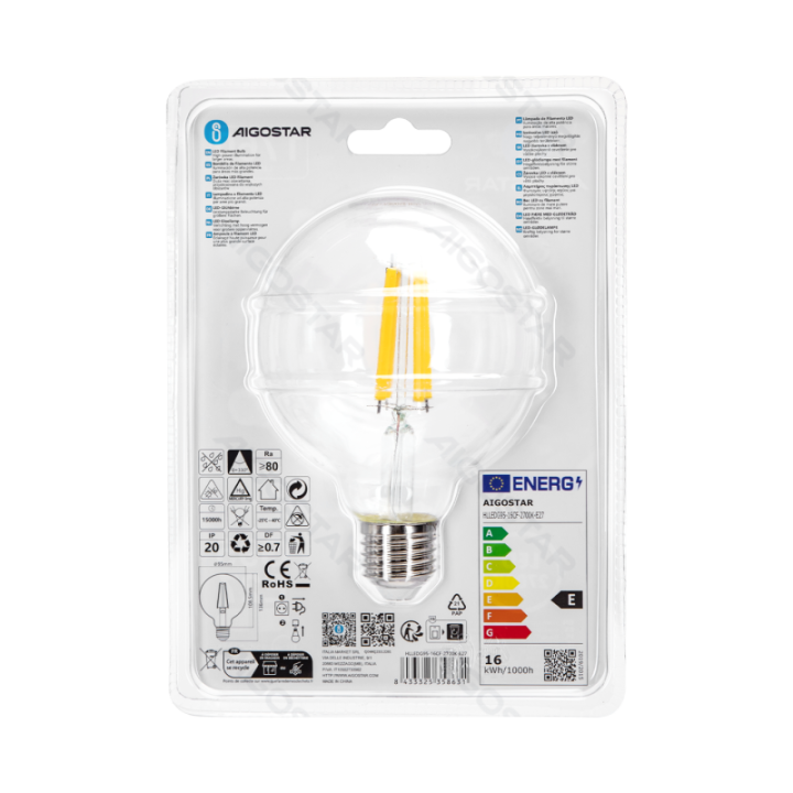 LED Filament Bulb (Clear) G95 E27 16W