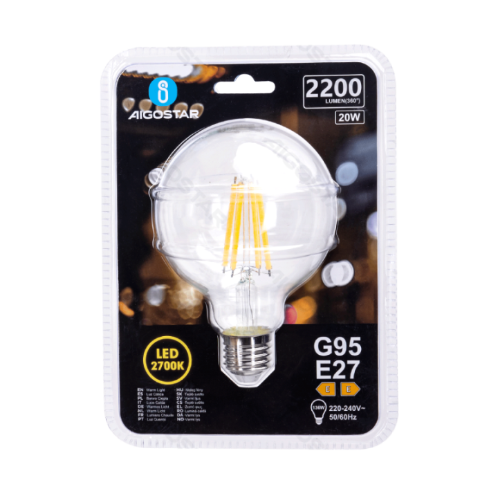 LED Siūlinė lemputė (skaidri) G95 E27 20W