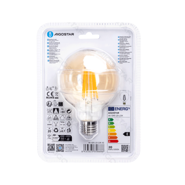 LED Filament Bulb (Amber) G95 E27 20W