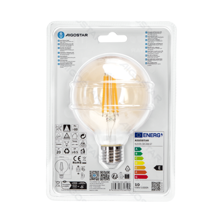 LED Siūlinė lemputė (ambra) G95 E27 10W