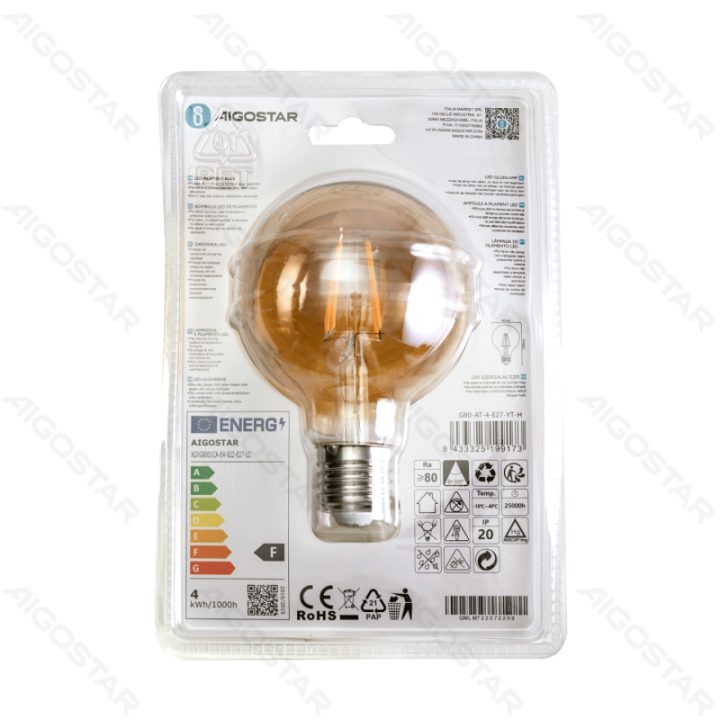 LED Filament Bulb (Amber) G80 E27 4W