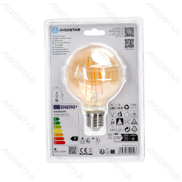 LED Siūlinė lemputė (ambra) G80 E27 8W
