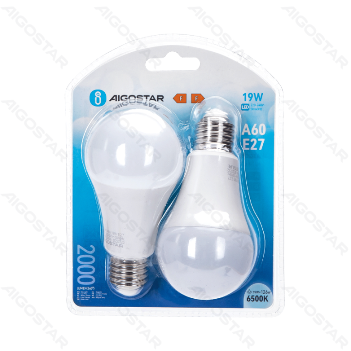 LED A60 Globe Bulb-E27-19W-6500K-2000lm-2 pcs