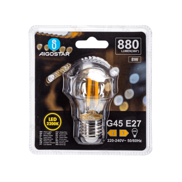 LED Siūlinė lemputė (ambra) G45 E27 8W