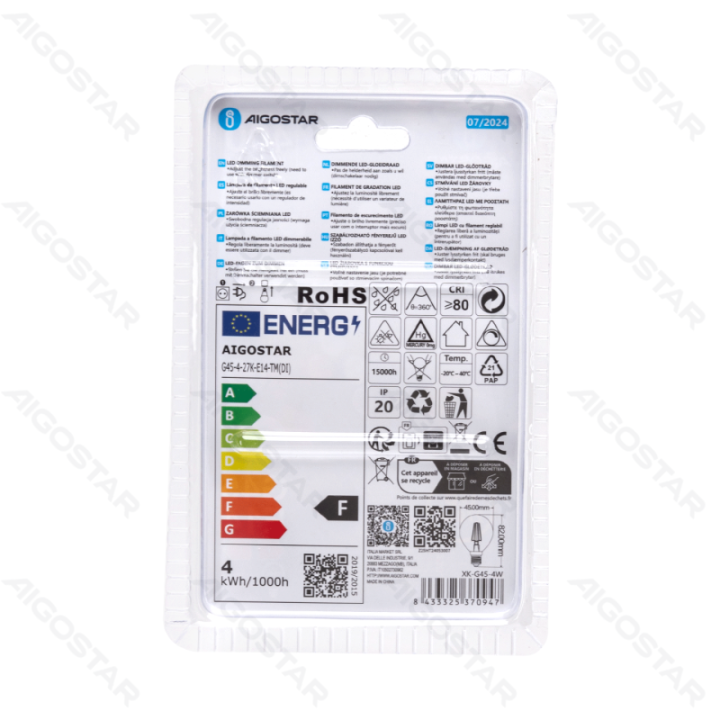 LED reguliuojama siūlinė G45 E14 4W 2700K