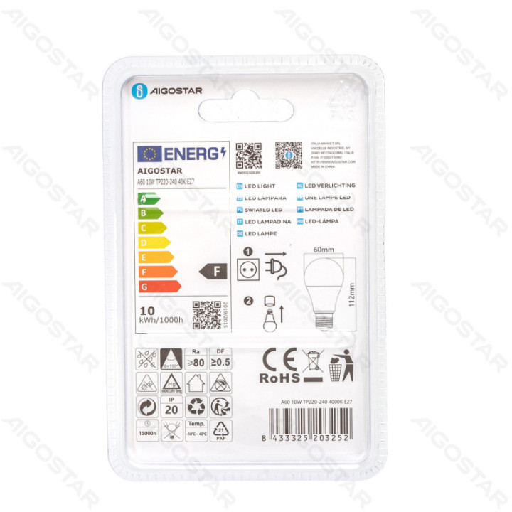 LED A60 Globe Bulb-E27-10W-4000K-950lm