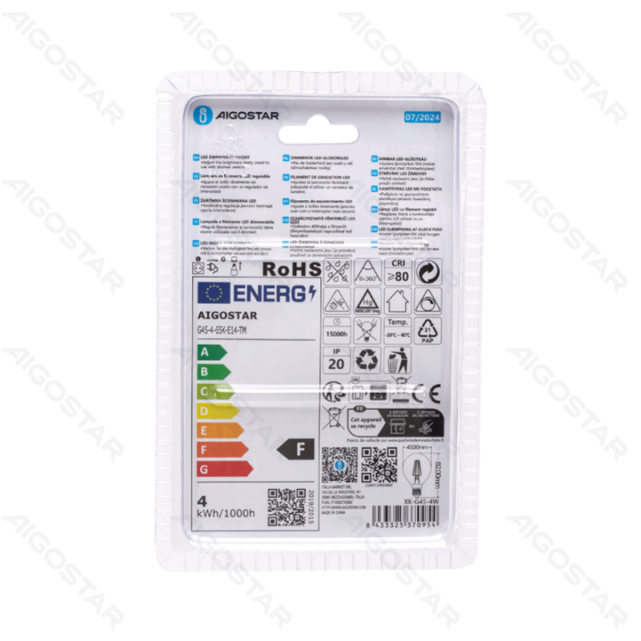 LED dimming filament G45 E14 4W 6500K