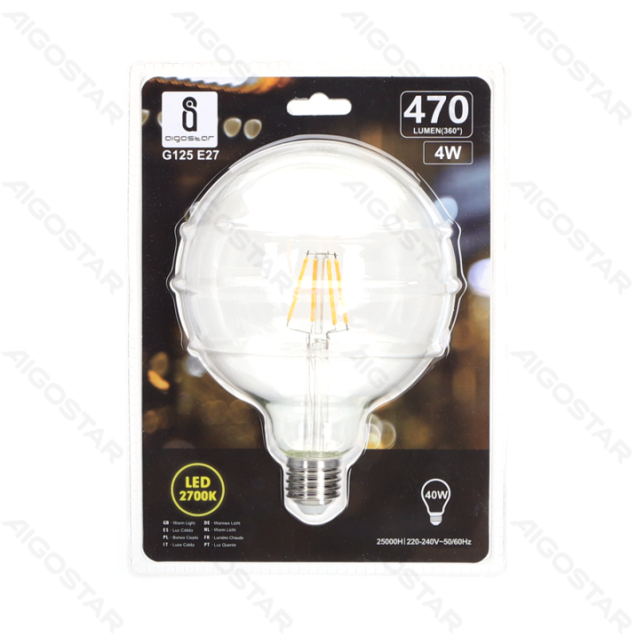 LED Filament Bulb (Clear) G125 E27 4W