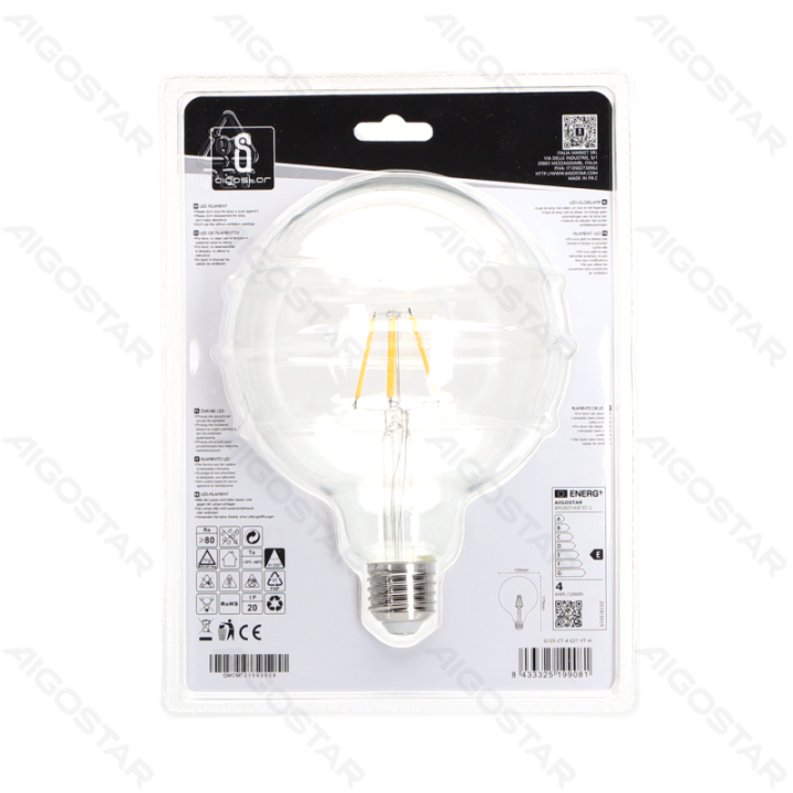 LED filamentinė lemputė (Skaidri) G125 E27 4W