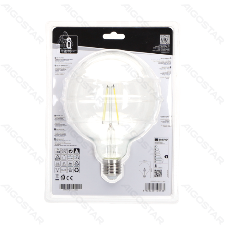 LED filamentinė lemputė (Skaidri) G125 E27 8W