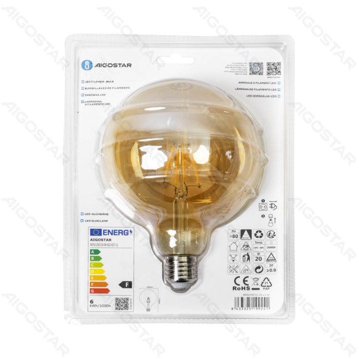 LED Filament Bulb (Amber) G125 E27 6W
