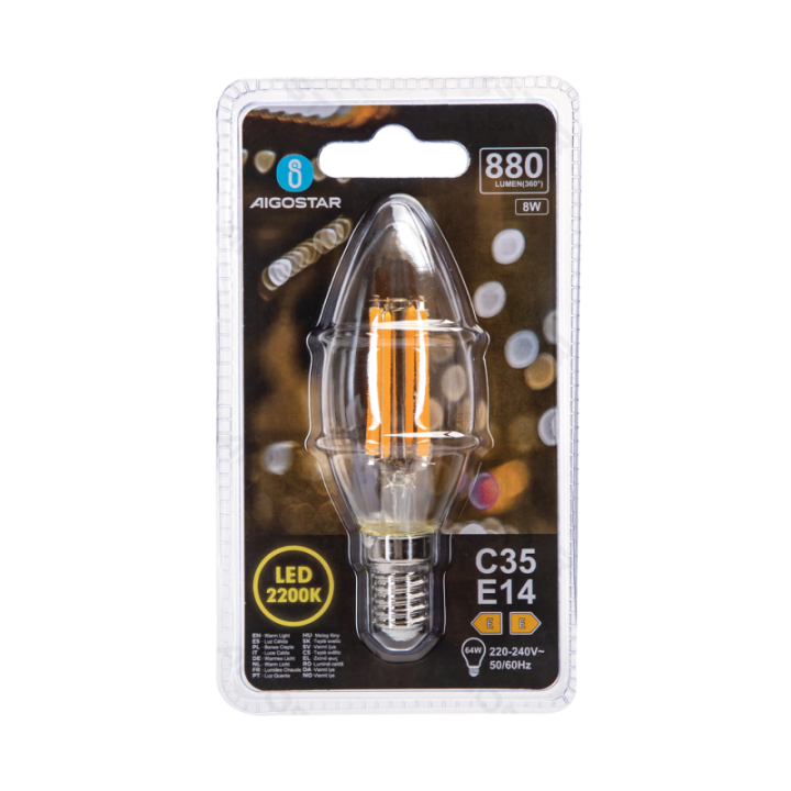 LED Filamento lemputė (Auksinė) C35 E14 8W