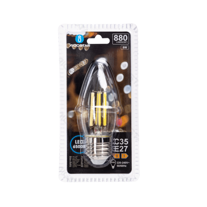 LED siūlinė lemputė C35 8W 6500K 880lm E27