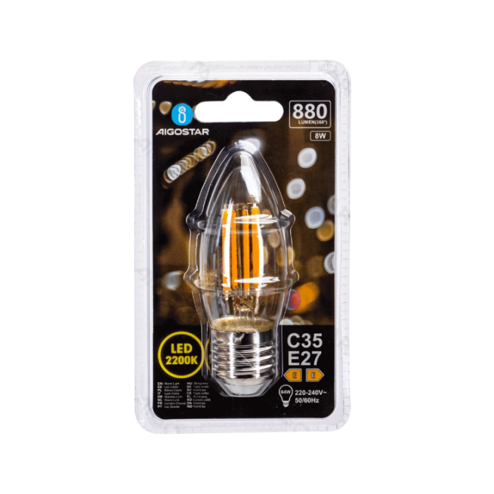 LED Siūlinė lemputė (Gintarinė) C35 E27 8W