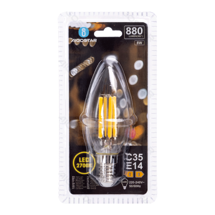 LED Filament Bulb (Clear) C35 E14 8W
