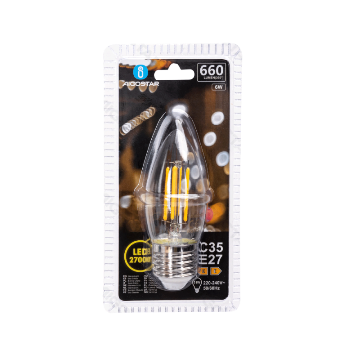 LED Filament Bulb (Clear) C35 E27 6W