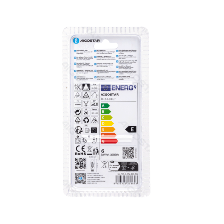 LED Filament Bulb (Clear) C35 E27 6W