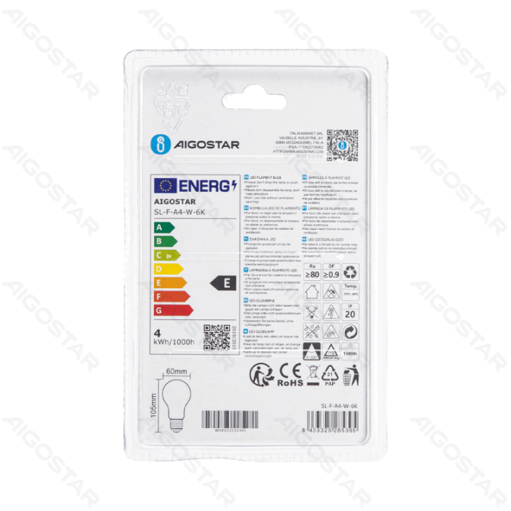 LED Filament Bulb (Milky White) A60 E27 4W