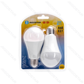 LED A60 globos lemputė-E27-24W-3000K-2490lm-2 vnt.