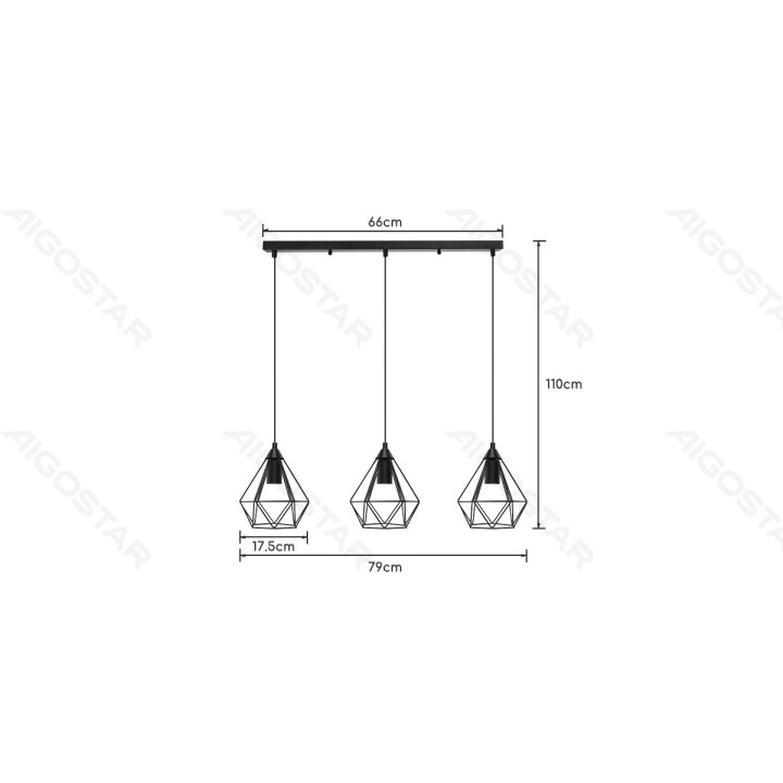 Geležinis pakabinamas šviestuvas E27x3 (be šviesos šaltinio)