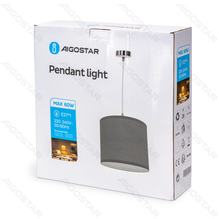 Fabric Pendant Lamp (Without Light Source) Gray E27