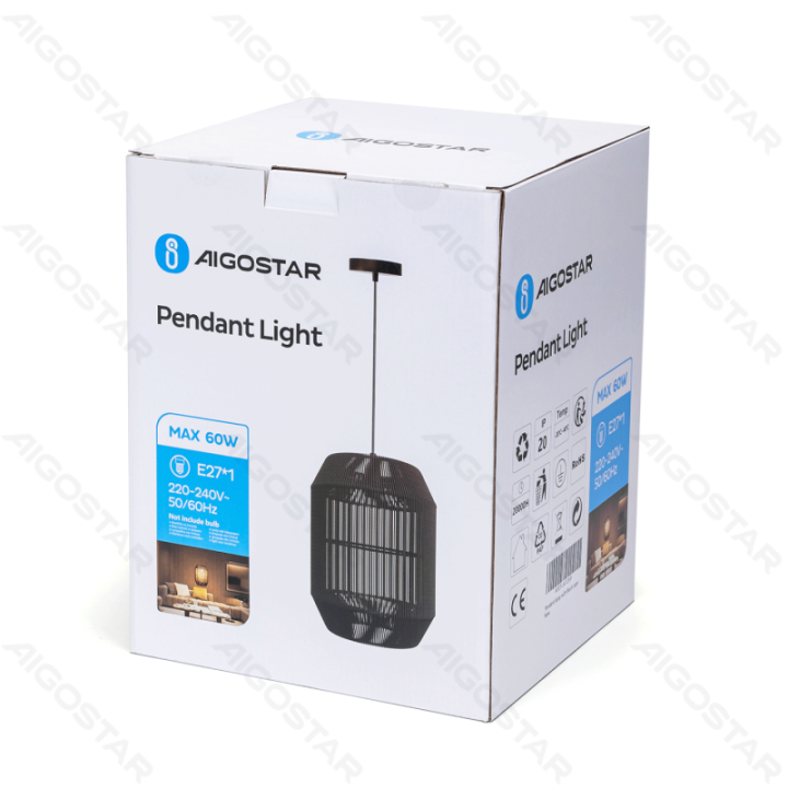 Pendant Lamp with Black Rope (Without Light Source) E27