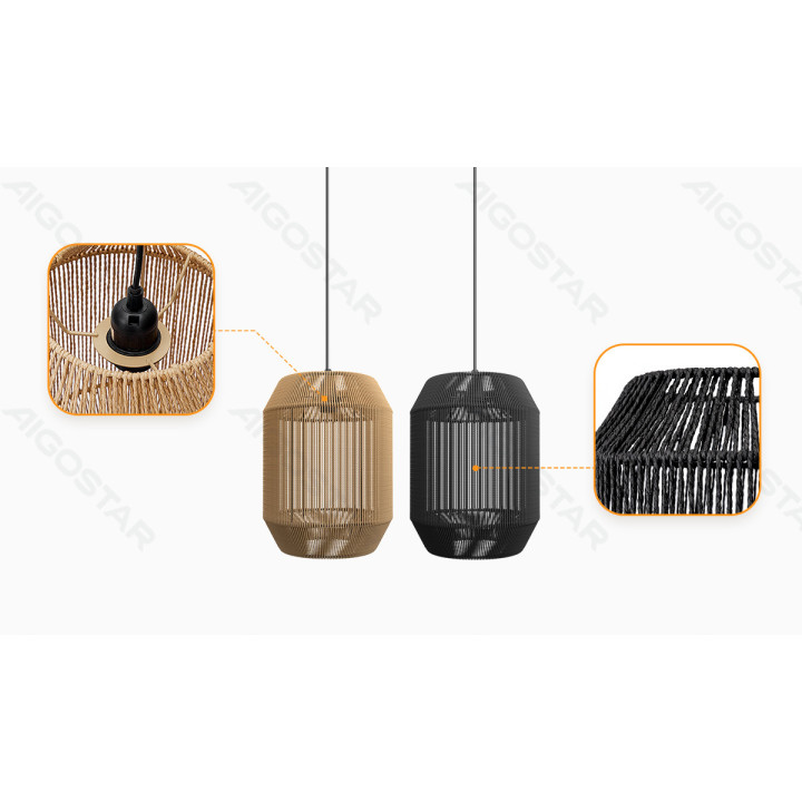 Pakabinamas šviestuvas su juoda virve (be šviesos šaltinio) E27