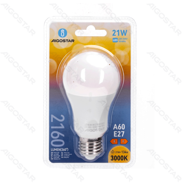 LED A60 Globe Bulb-E27-21W-3000K-2160lm
