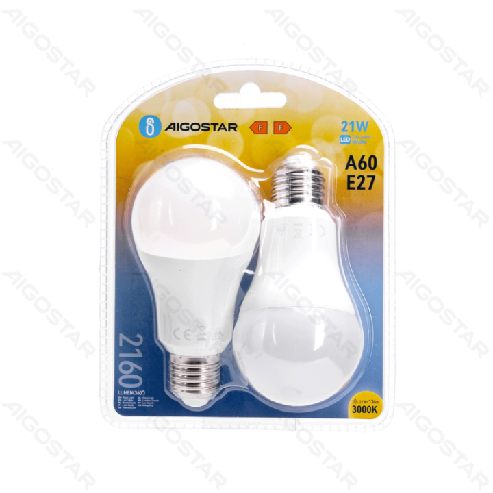LED A60 apvalioji lemputė-E27-21W-3000K-2160lm-2 vnt