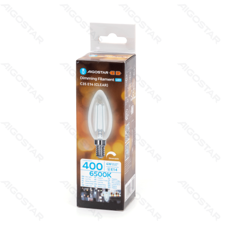LED reguliuojama filamento C35 E14 4W 6500K